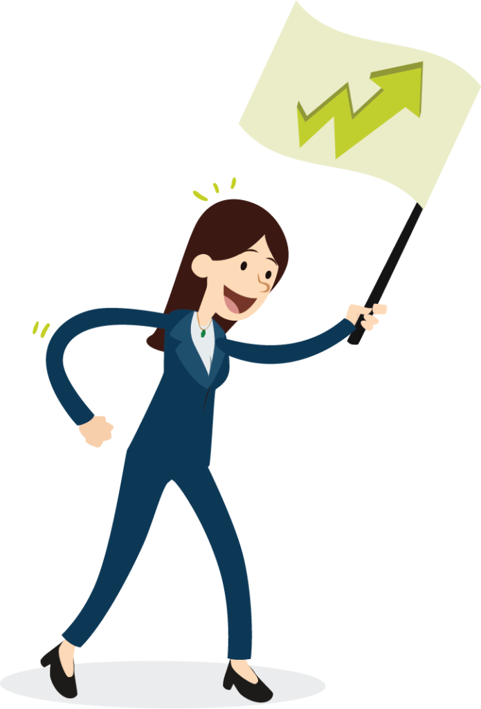 Woman holding a flag of increasing trajectory - born or made entrepreneuer