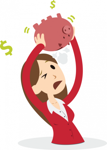 Woman shaking her piggybank Woman shaking her piggybank